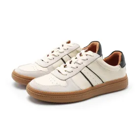 Army Trainer Leather Low-top Sneakers for Women Color Blocking Heel Inlaid Sponge in Beige