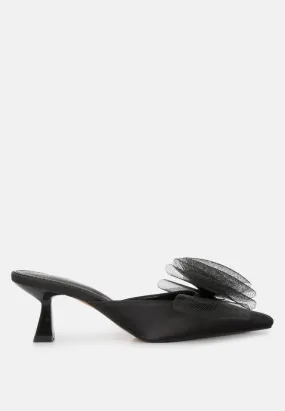 Asma Organza Bow Embellished Satin Mules By Ruw