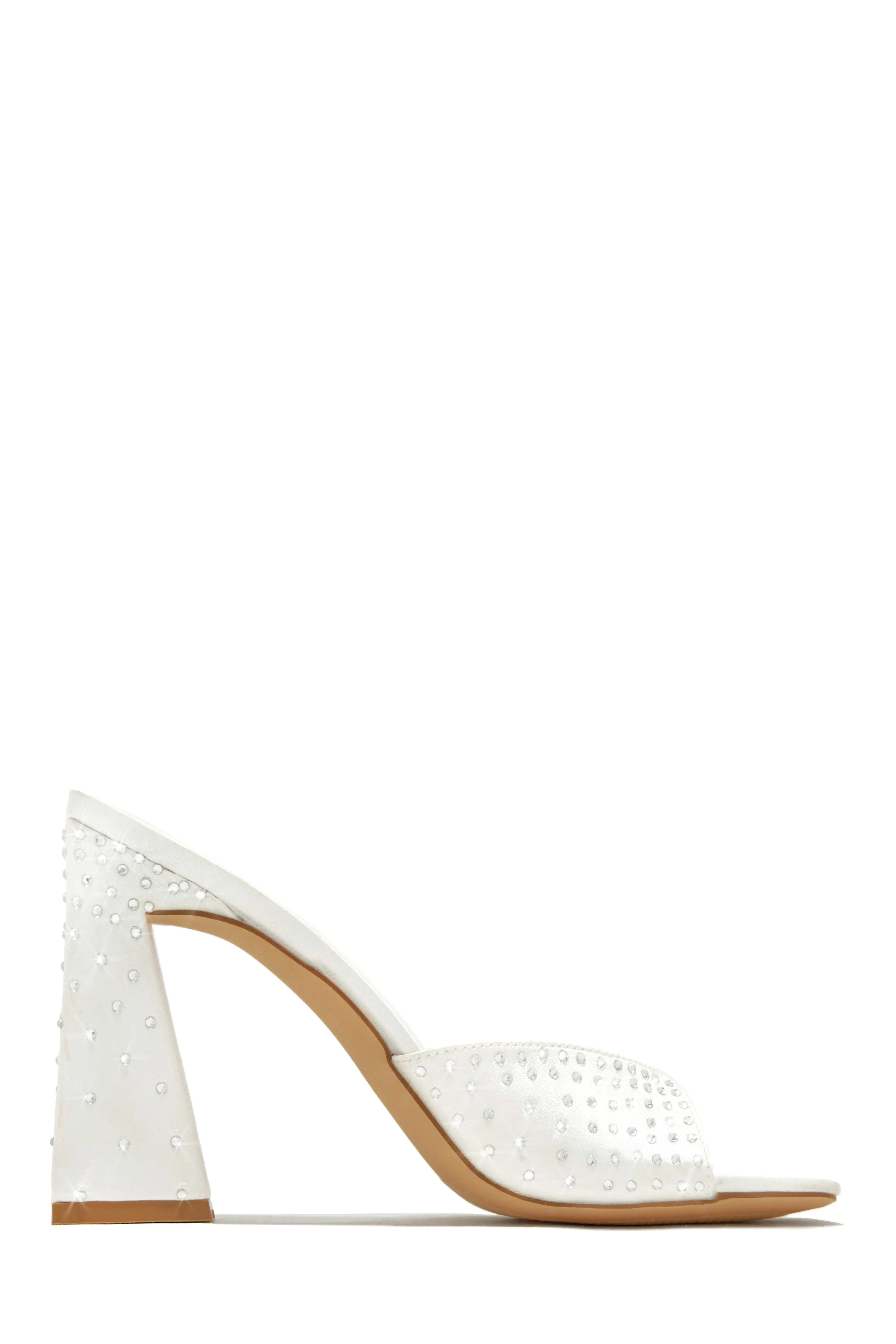 Azaria Embellished Block Heel Mules - White