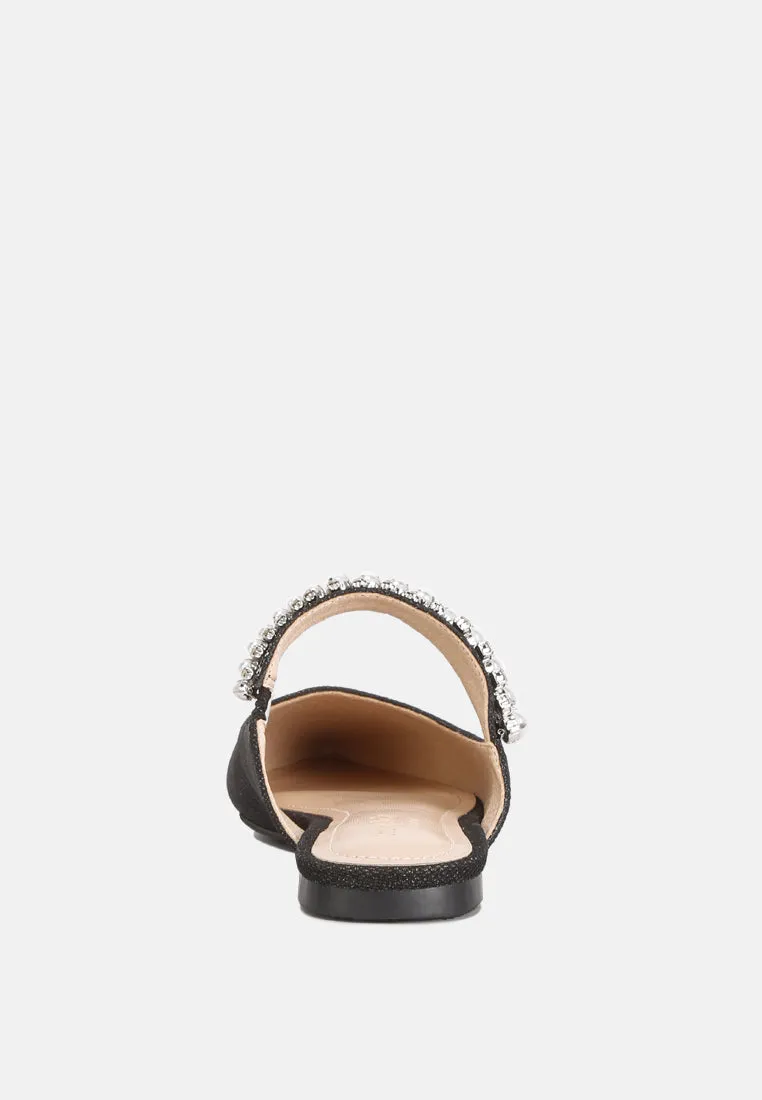 GEODE Pearl Embellished Slip On Mules in Black