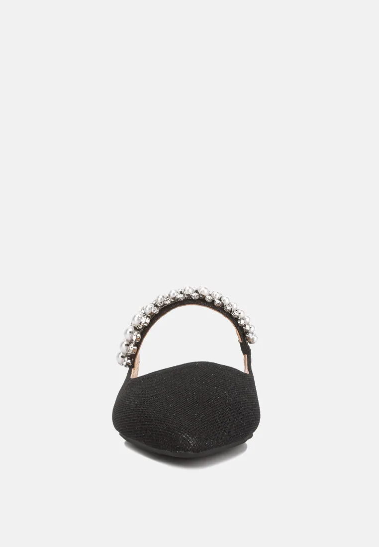 GEODE Pearl Embellished Slip On Mules in Black