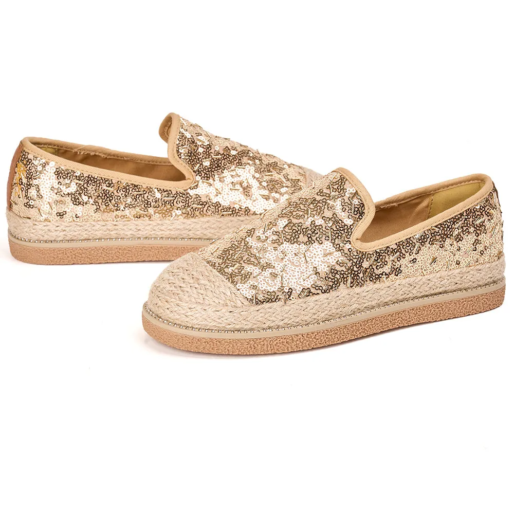 JOY&MARIO Handmade Women’s Slip-On Espadrille Sequins Mesh Loafers in Grey-69280W