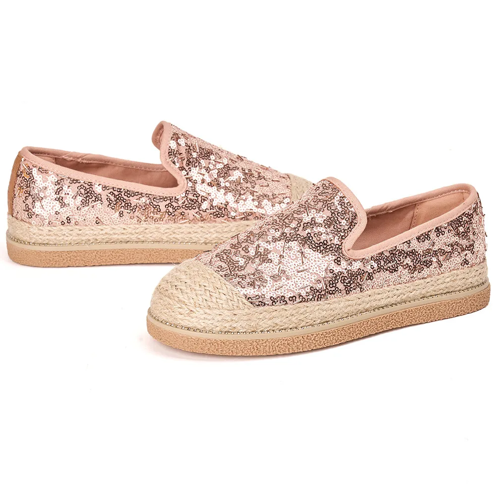 JOY&MARIO Handmade Women’s Slip-On Espadrille Sequins Mesh Loafers in Grey-69280W