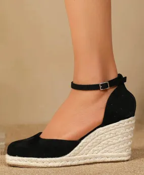 LIHUAMAO Round toe ankle strap suede espadrilles wedges sandals platform women high heel sandals pumps csaual shoes bohemian