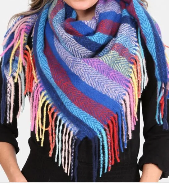 “Lindsey” Multicolor Stripe Scarf-Blue