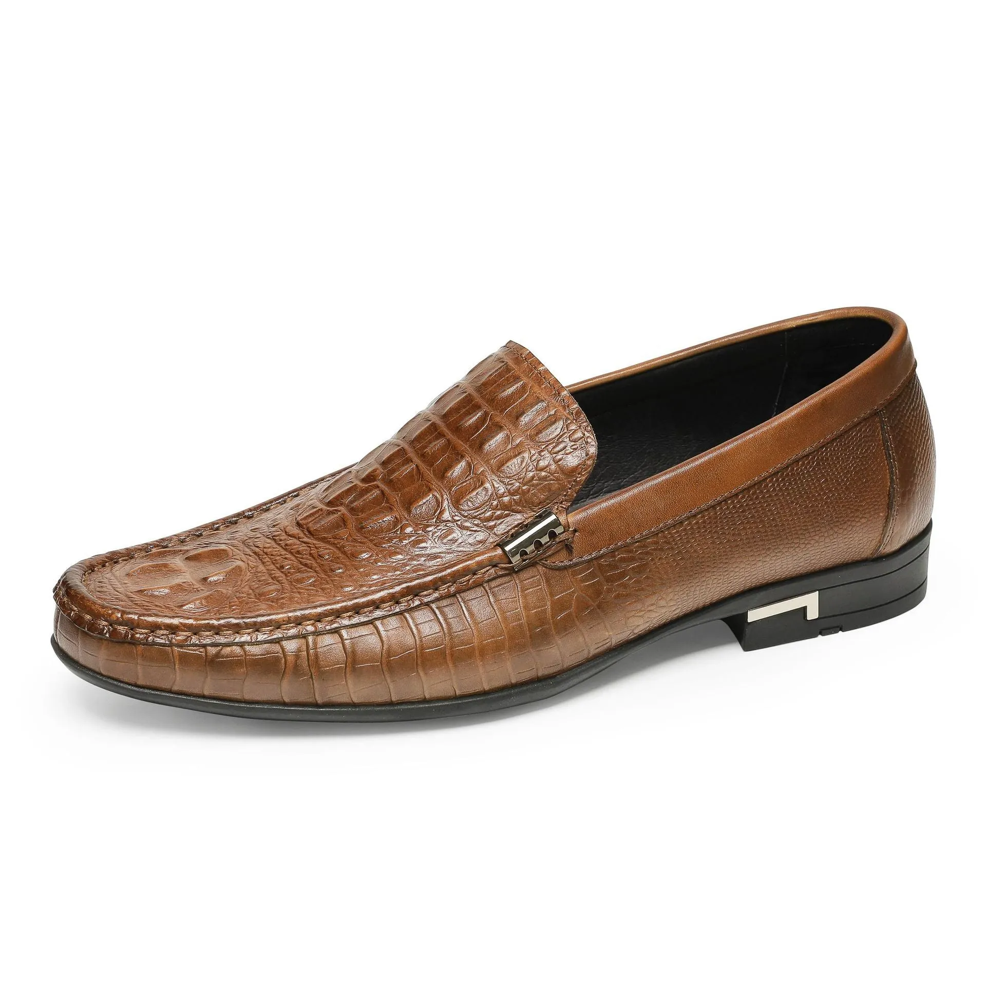 Men Classic Embossing Cowhide Casual Slip-On Loafers