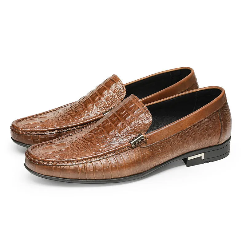 Men Classic Embossing Cowhide Casual Slip-On Loafers