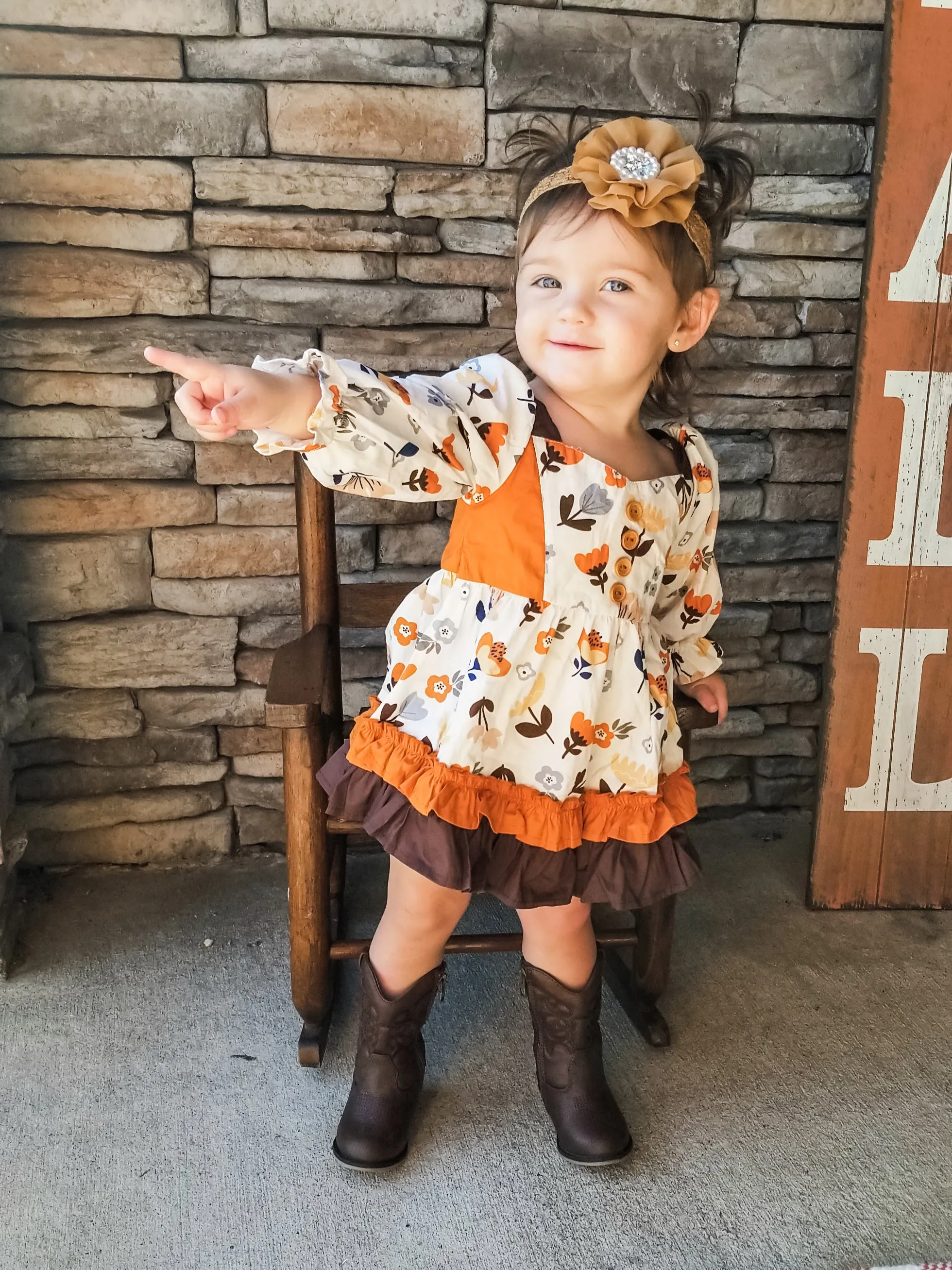 Orange & Brown Fall Floral Ruffle Romper