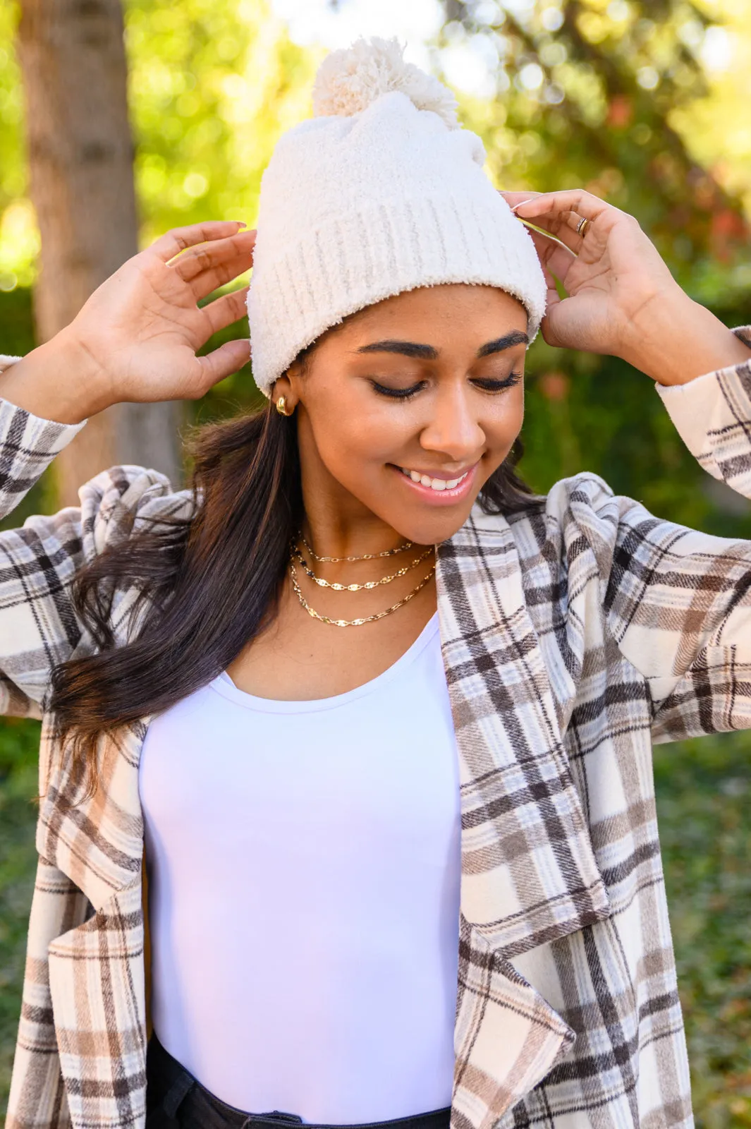 Slouchy Boucle Pom Beanie In Ivory