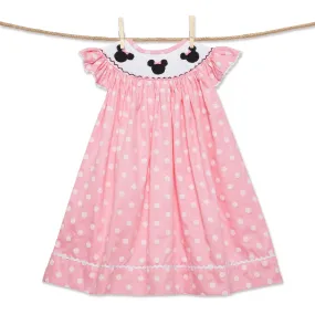 Smocked Mouse Ears Dress - light pink polka dots!