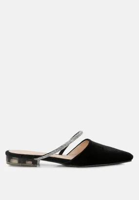 Turnon Velvet Diamante Detail Flat Mules By Ruw